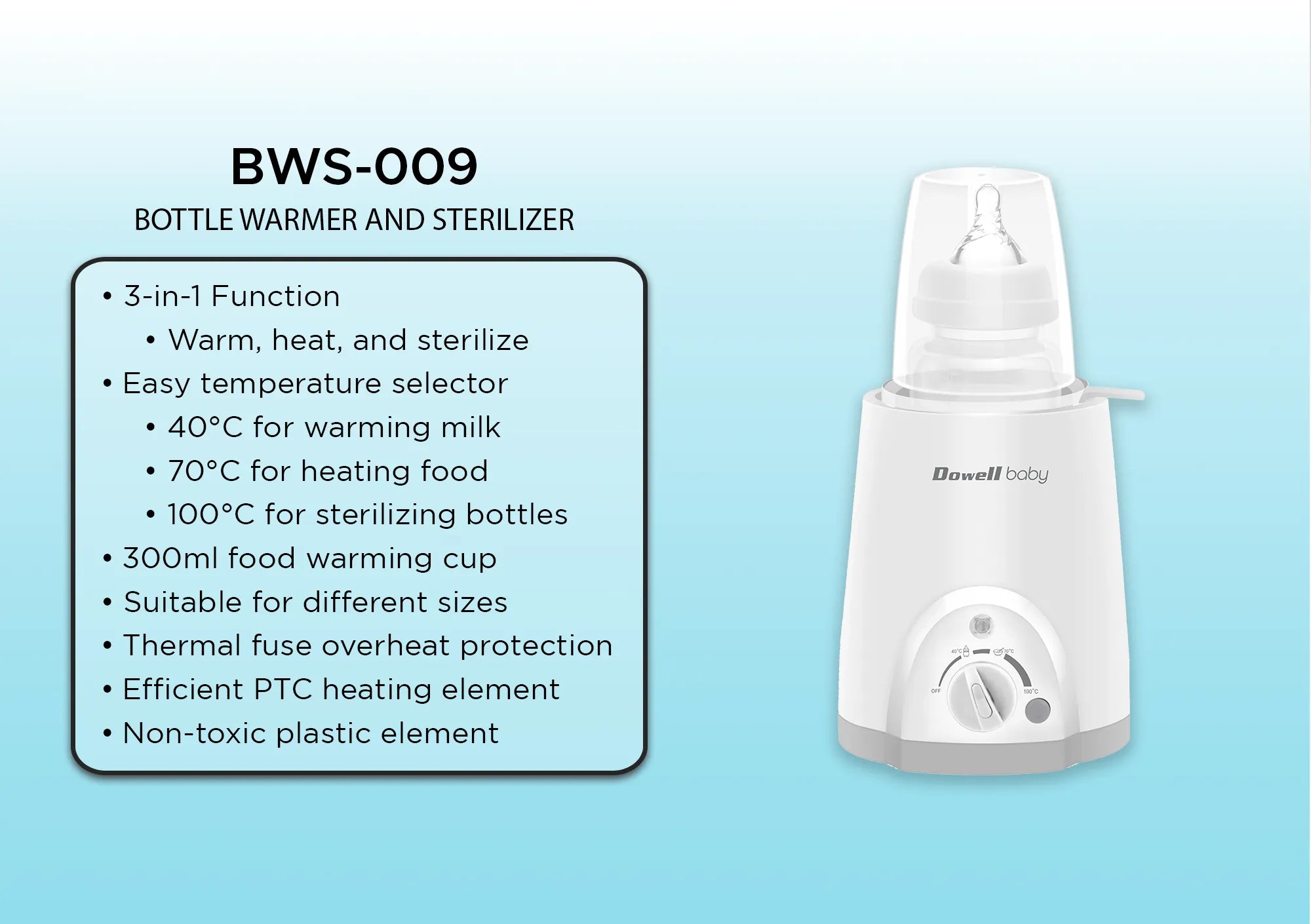 Dowell 3 in 1 Baby Bottle Warmer Sterilizer BWS 009